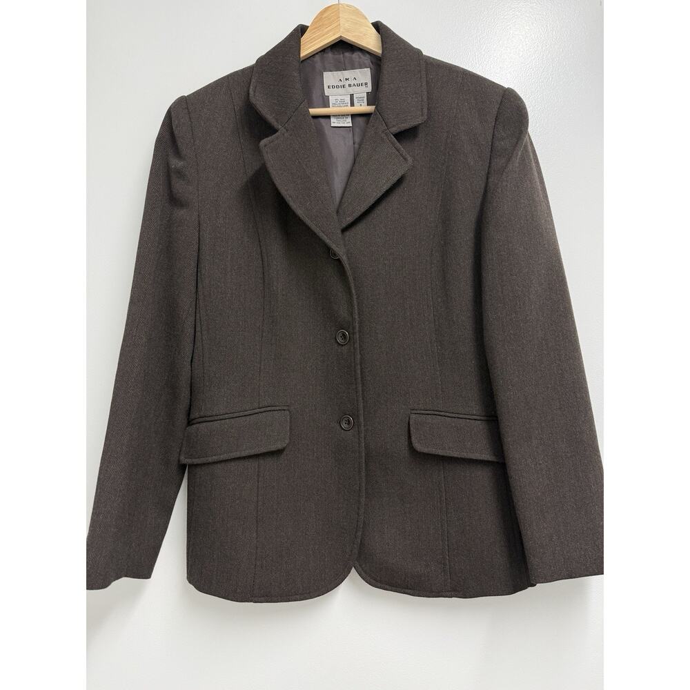 AKA Eddie Bauer Women’s Blazer Wool Brown Suit Jacket Size Petite 8 Lined